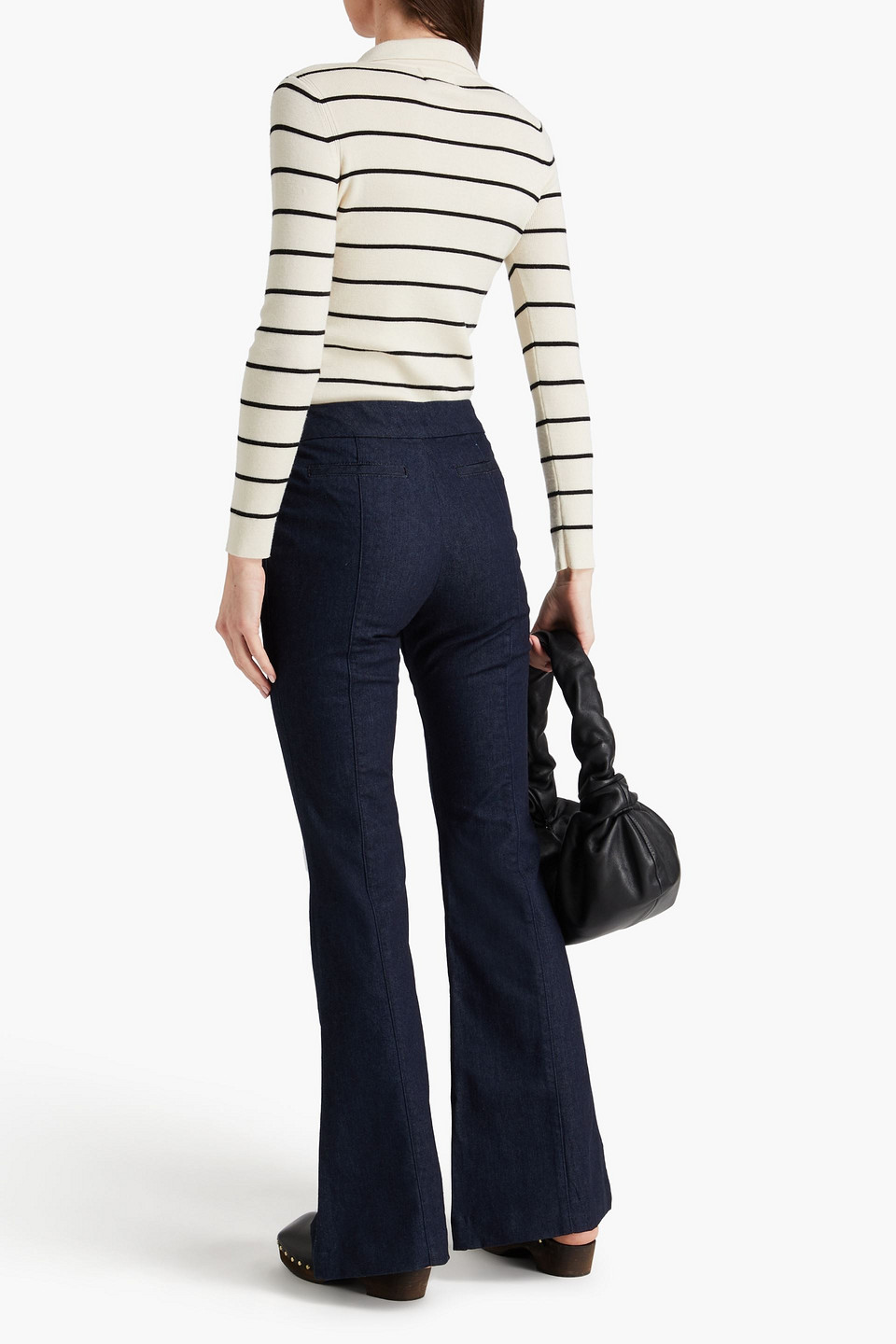 FRAME PLEATED HIGH-RISE FLARED JEANS 
