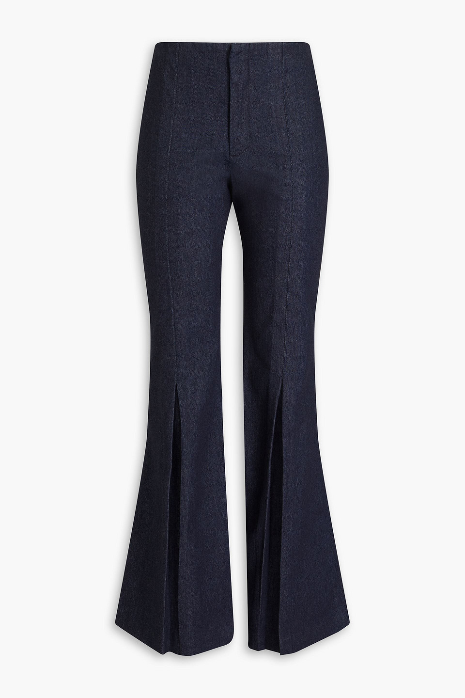 Frame Pleated High-rise Flared Jeans In Dark Denim