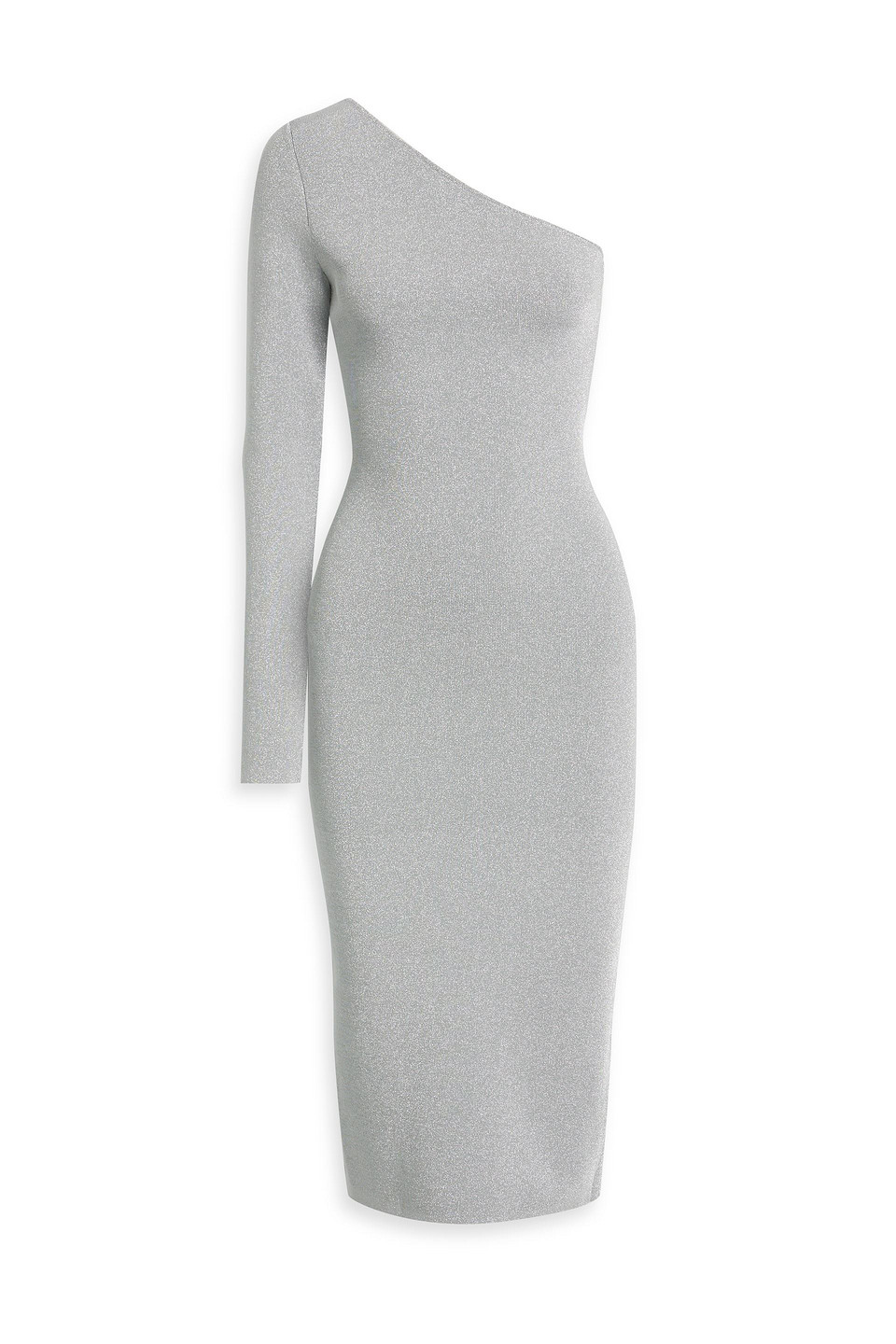 Victoria Beckham Vb Body One-shoulder Metallic Lurex Midi Dress In Silver