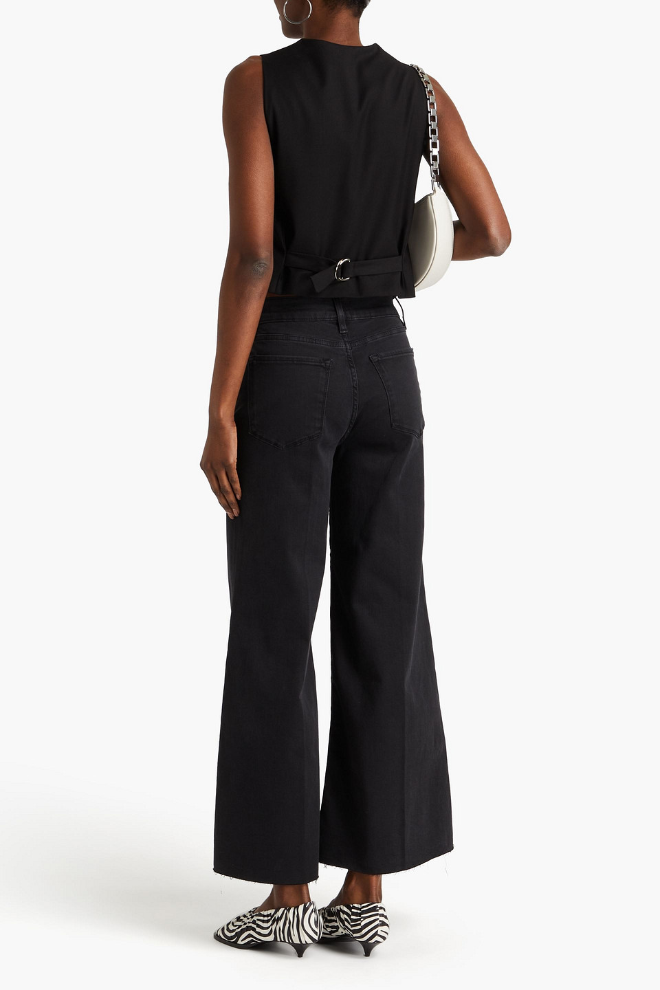 Shop Frame Le Palazzo Crop High-rise Wide-leg Jeans In Black