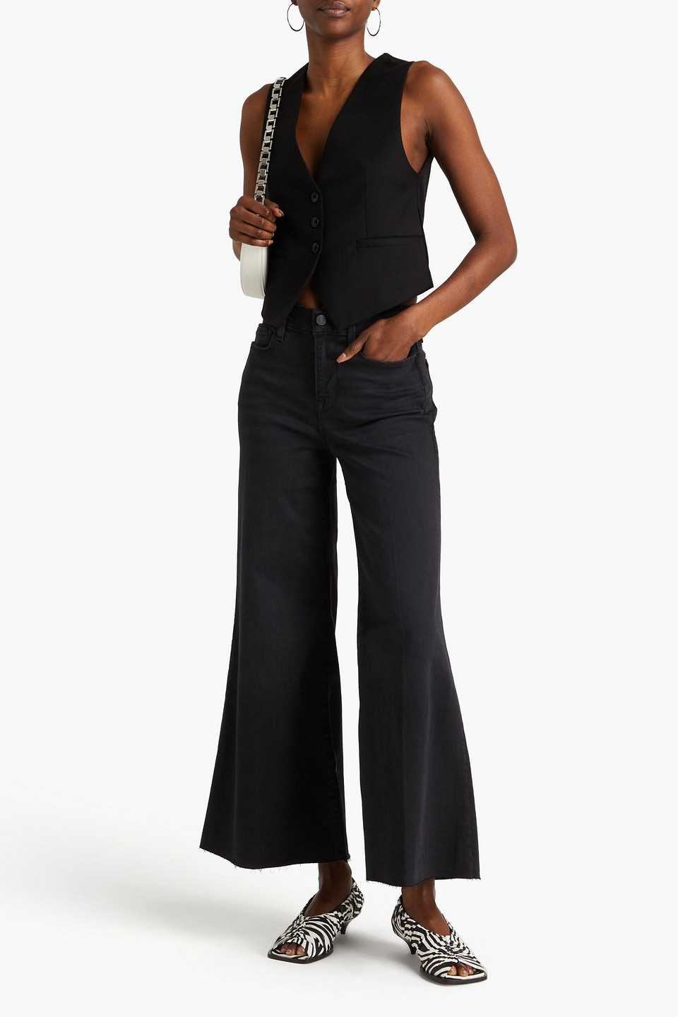 Shop Frame Le Palazzo Crop High-rise Wide-leg Jeans In Black