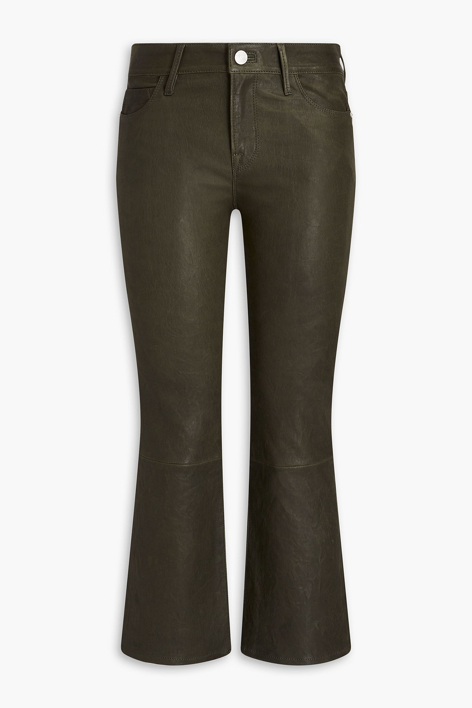 Frame Le Crop Mini Boot Cropped Leather Kick-flare Pants In Dark Green