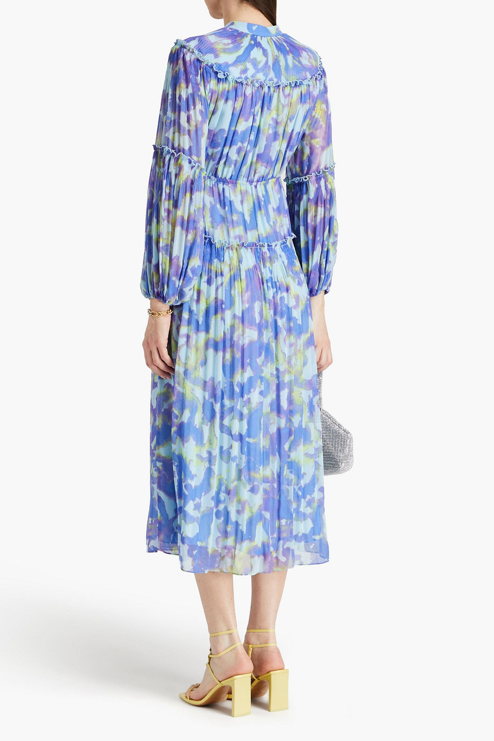 Shop Diane Von Furstenberg Link Tiered Printed Plissé-chiffon Midi Dress In Light Blue