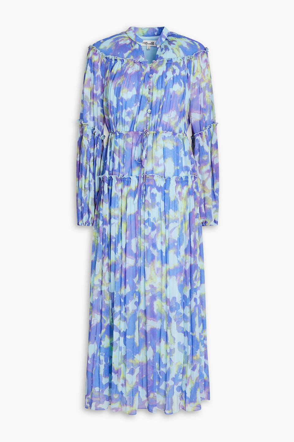 Link tiered printed plissé-chiffon midi dress