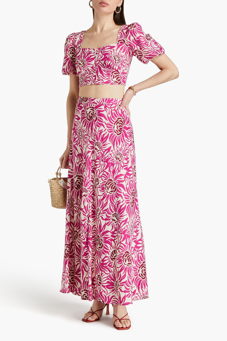 Diane Von Furstenberg Floral-print Short-sleeve Top In Magenta