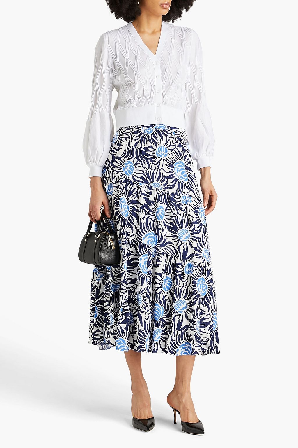 DIANE VON FURSTENBERG Venice tiered floral-print canvas midi skirt