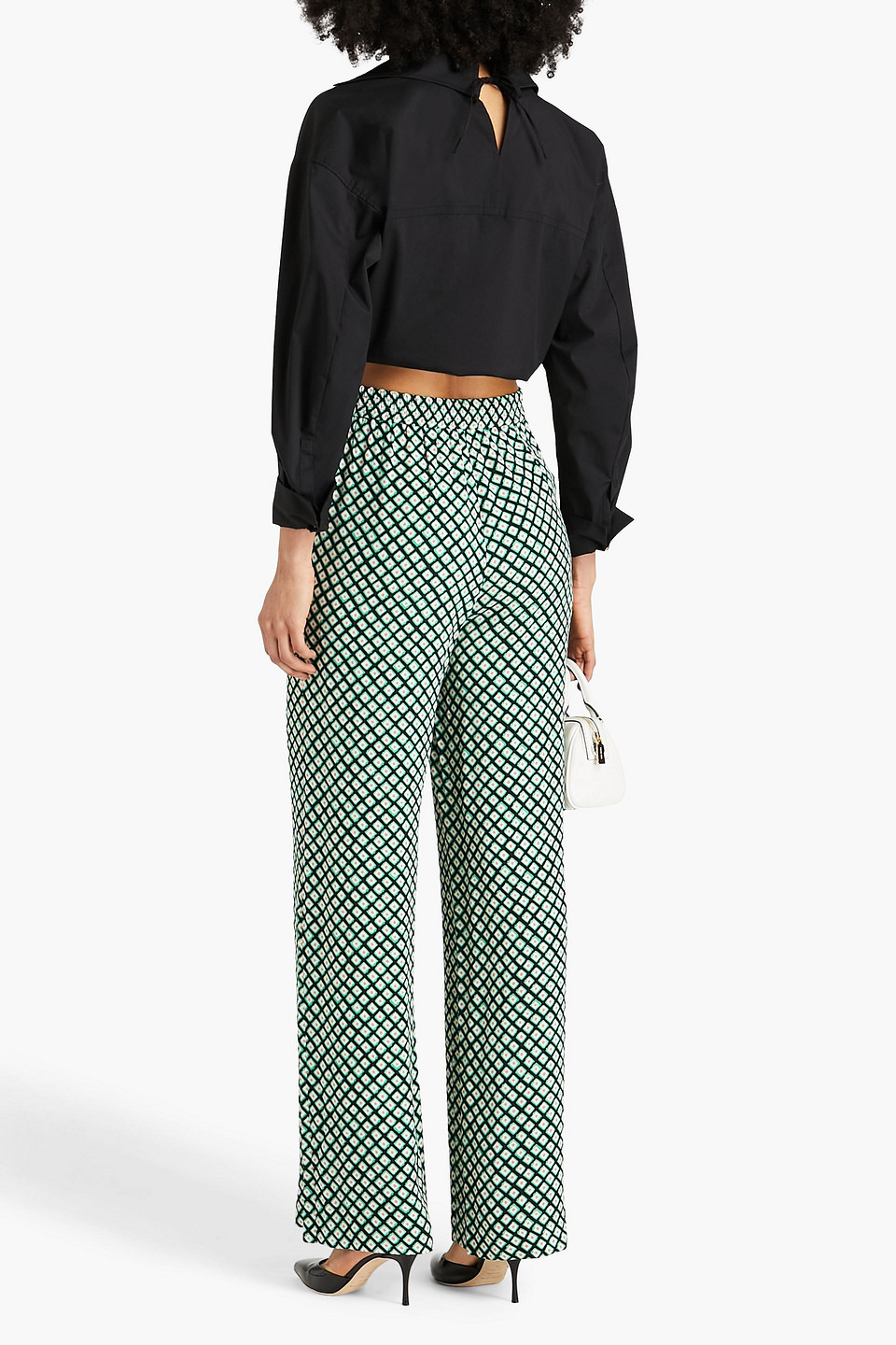 Shop Diane Von Furstenberg Montreal Printed Crepe Wide-leg Pants In Mint