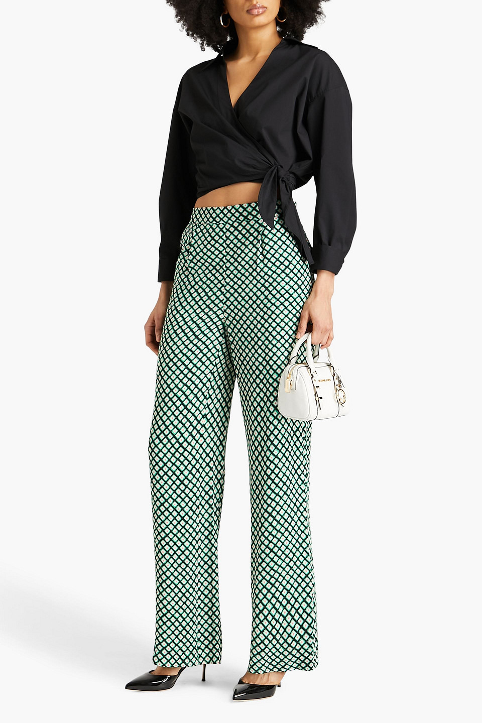 Shop Diane Von Furstenberg Montreal Printed Crepe Wide-leg Pants In Mint