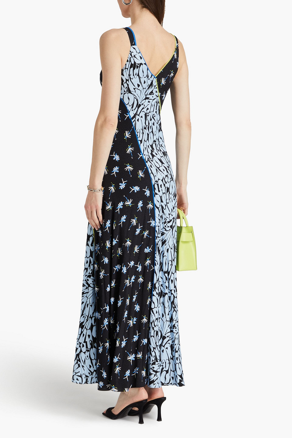 Diane Von Furstenberg Ozzie Printed Jacquard Maxi Slip Dress In Black