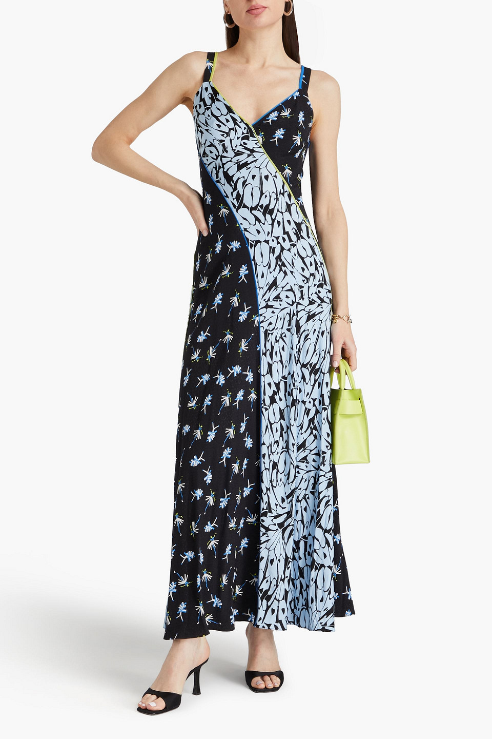 Diane Von Furstenberg Ozzie Printed Jacquard Maxi Slip Dress In Black