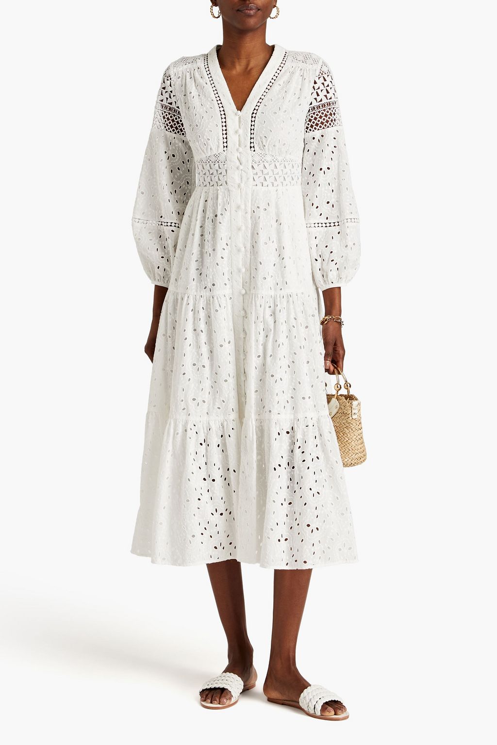 DIANE VON FURSTENBERG Gigi tiered broderie anglaise cotton midi dress