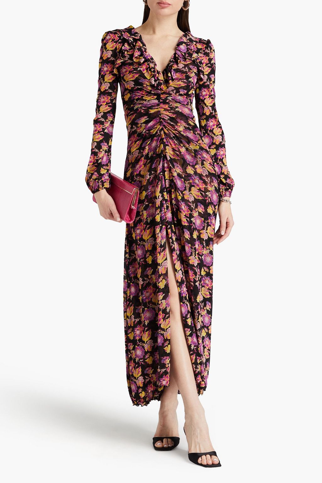 DIANE VON FURSTENBERG Sean ruffled floral-print stretch-mesh