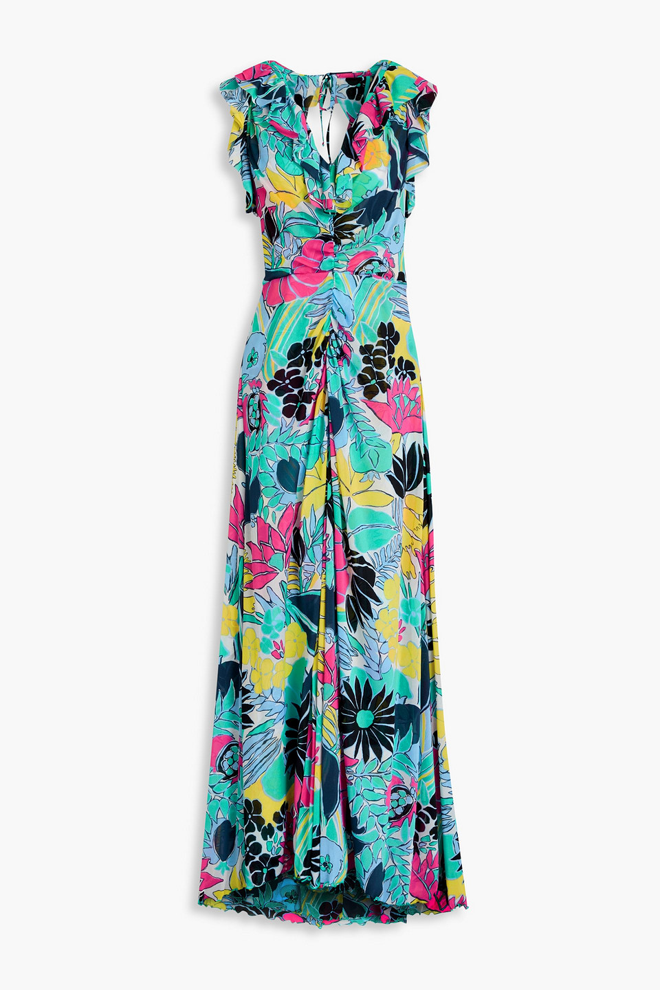 Sean ruffled floral-print stretch-mesh maxi dress