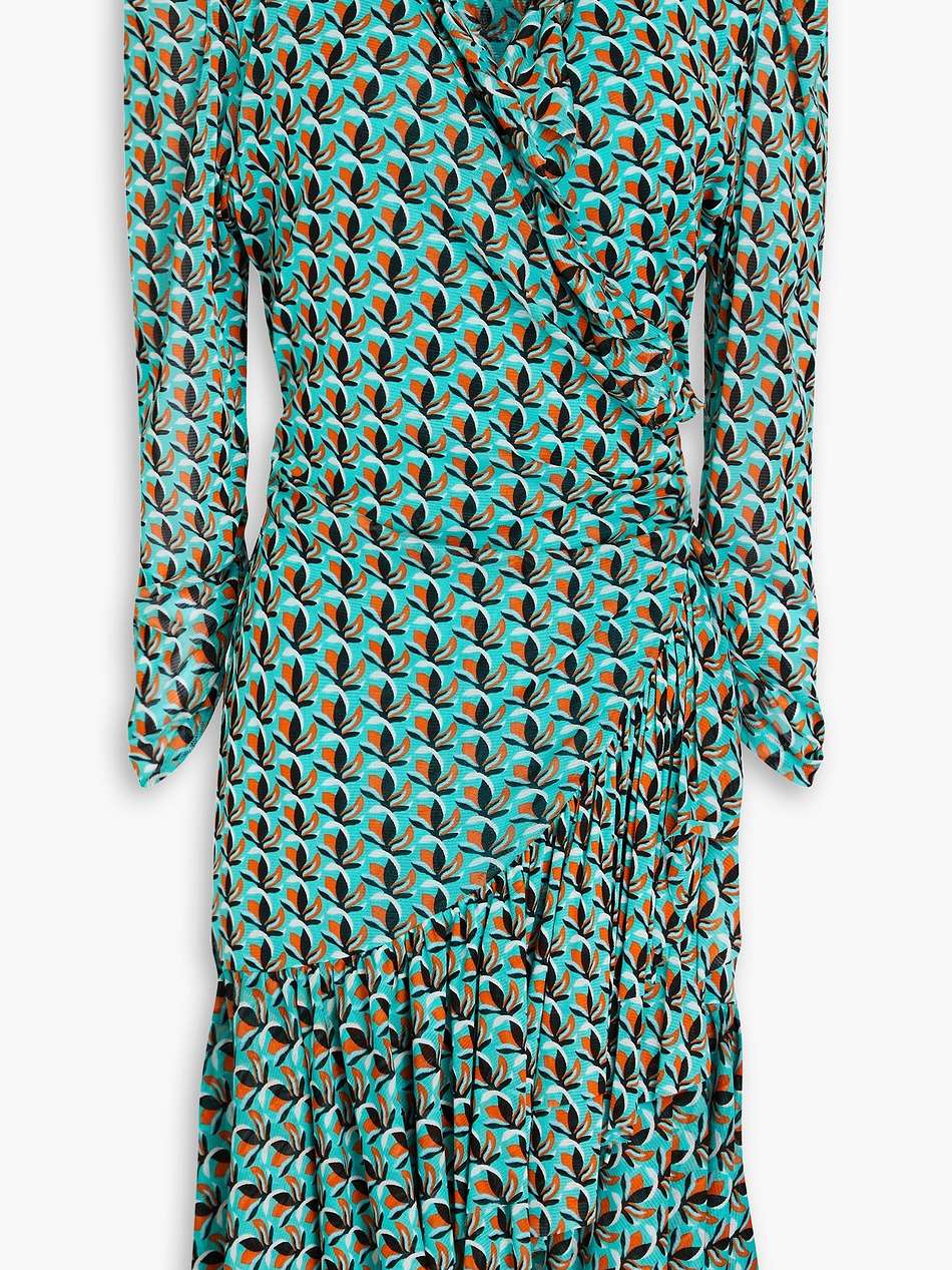 paloma ruffled printed stretch-mesh mini wrap dress