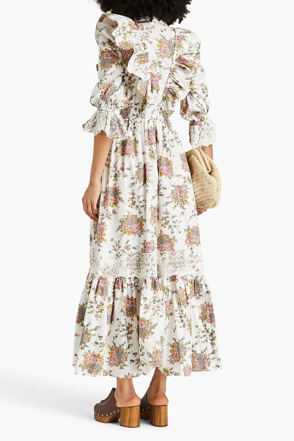 Bytimo Ruffled Floral-print Cotton Maxi Dress In Off-white