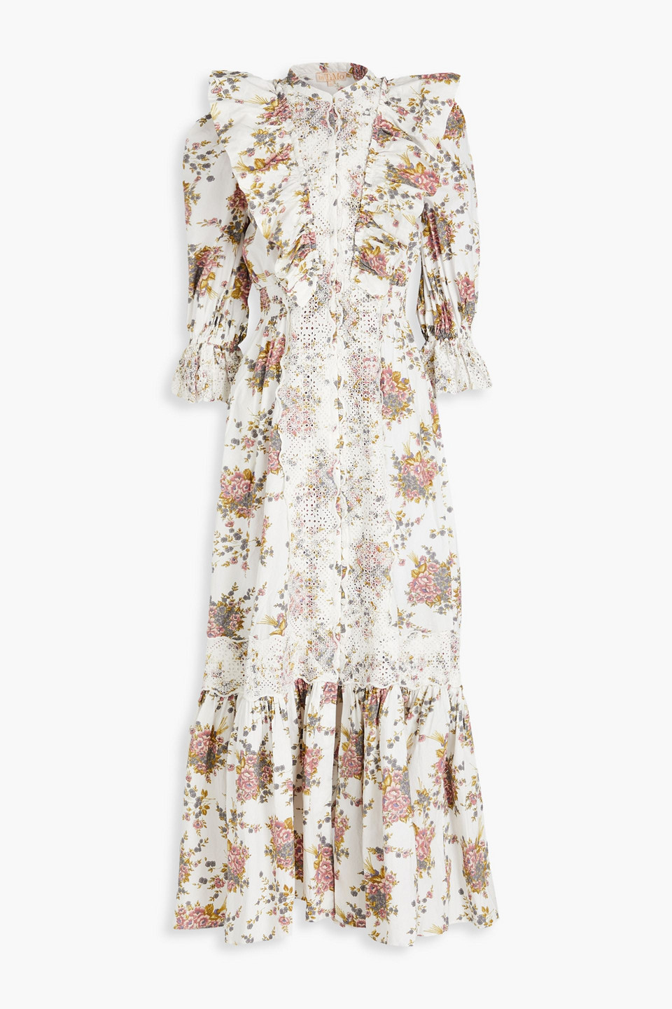 Bytimo Ruffled Floral-print Cotton Maxi Dress In Off-white