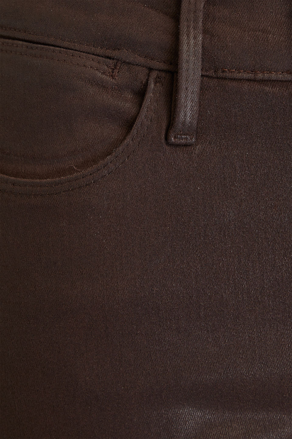 Shop Frame Le High Flare Coated High-rise Flared Jeans In Dark Brown