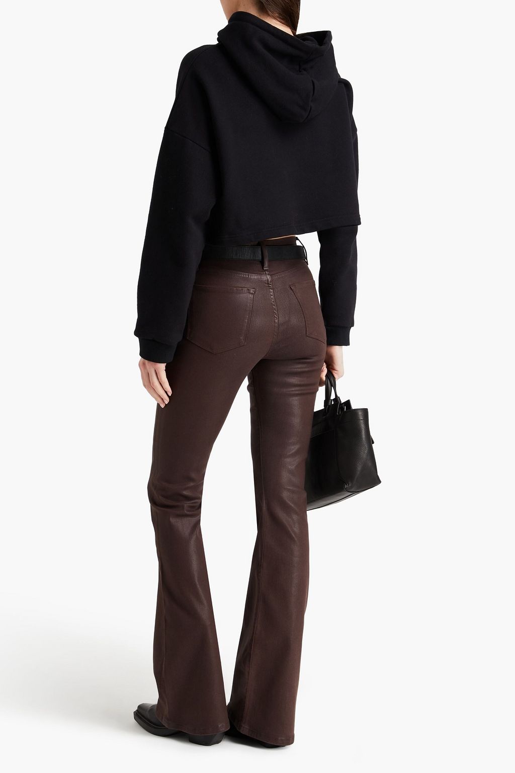 FRAME Le High Flare coated high-rise flared jeans