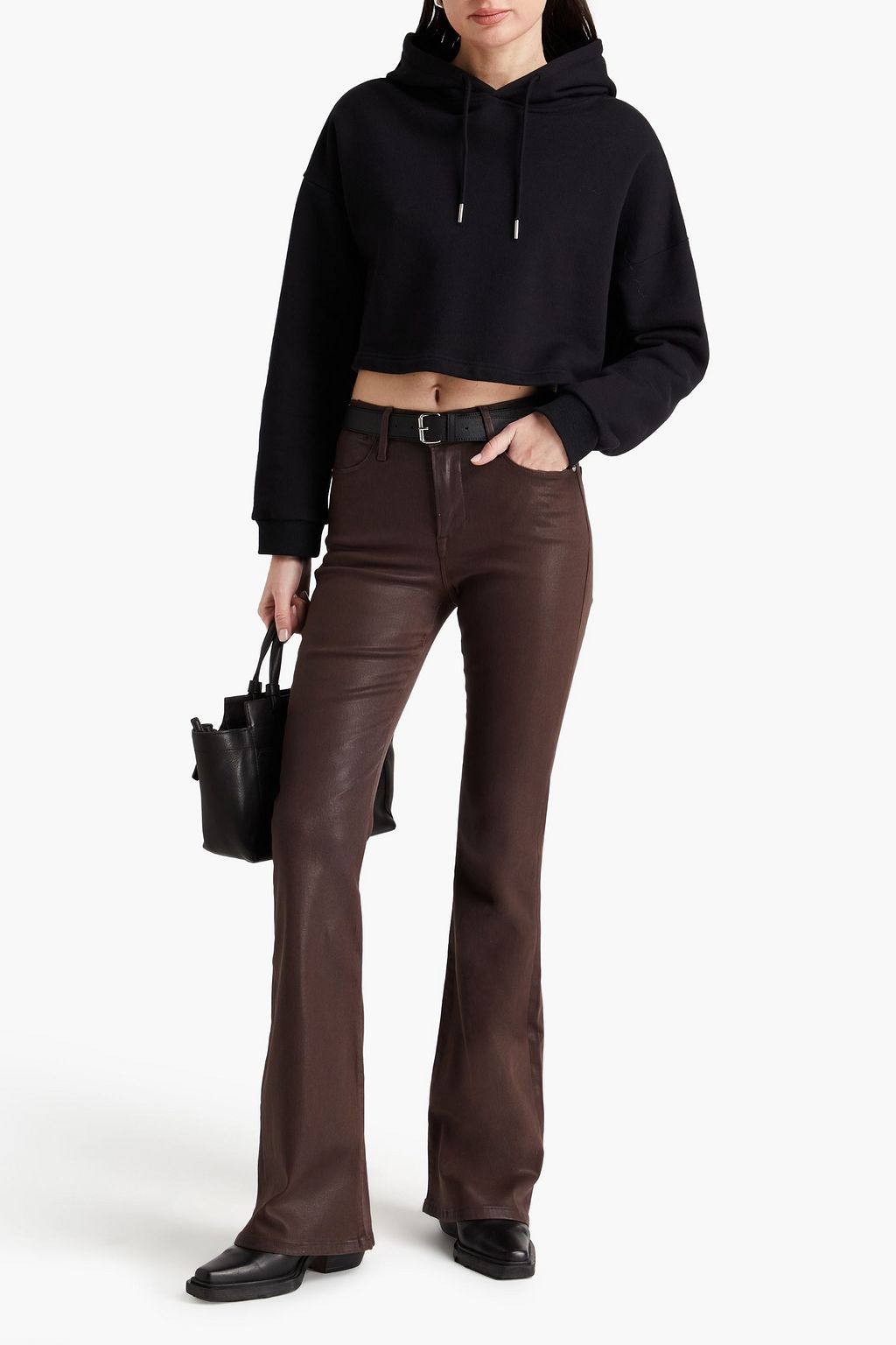 FRAME Le High Flare coated high-rise flared jeans
