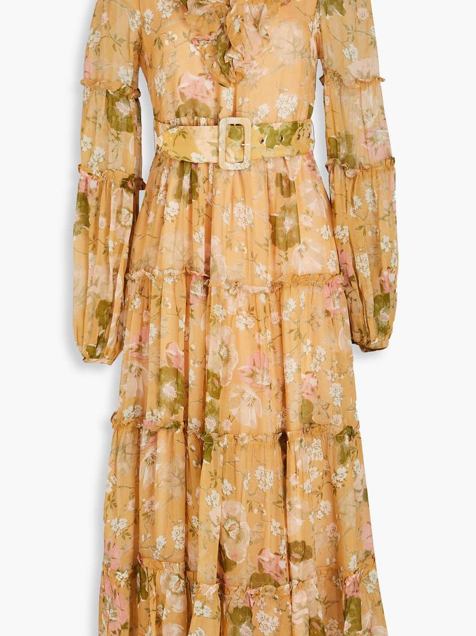 ruffled floral-print organza midi dress