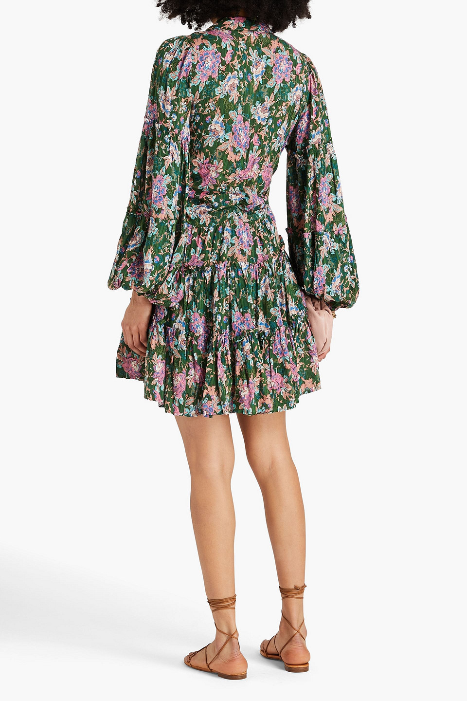 Shop Bytimo Tiered Floral-print Jacquard Mini Dress In Forest Green