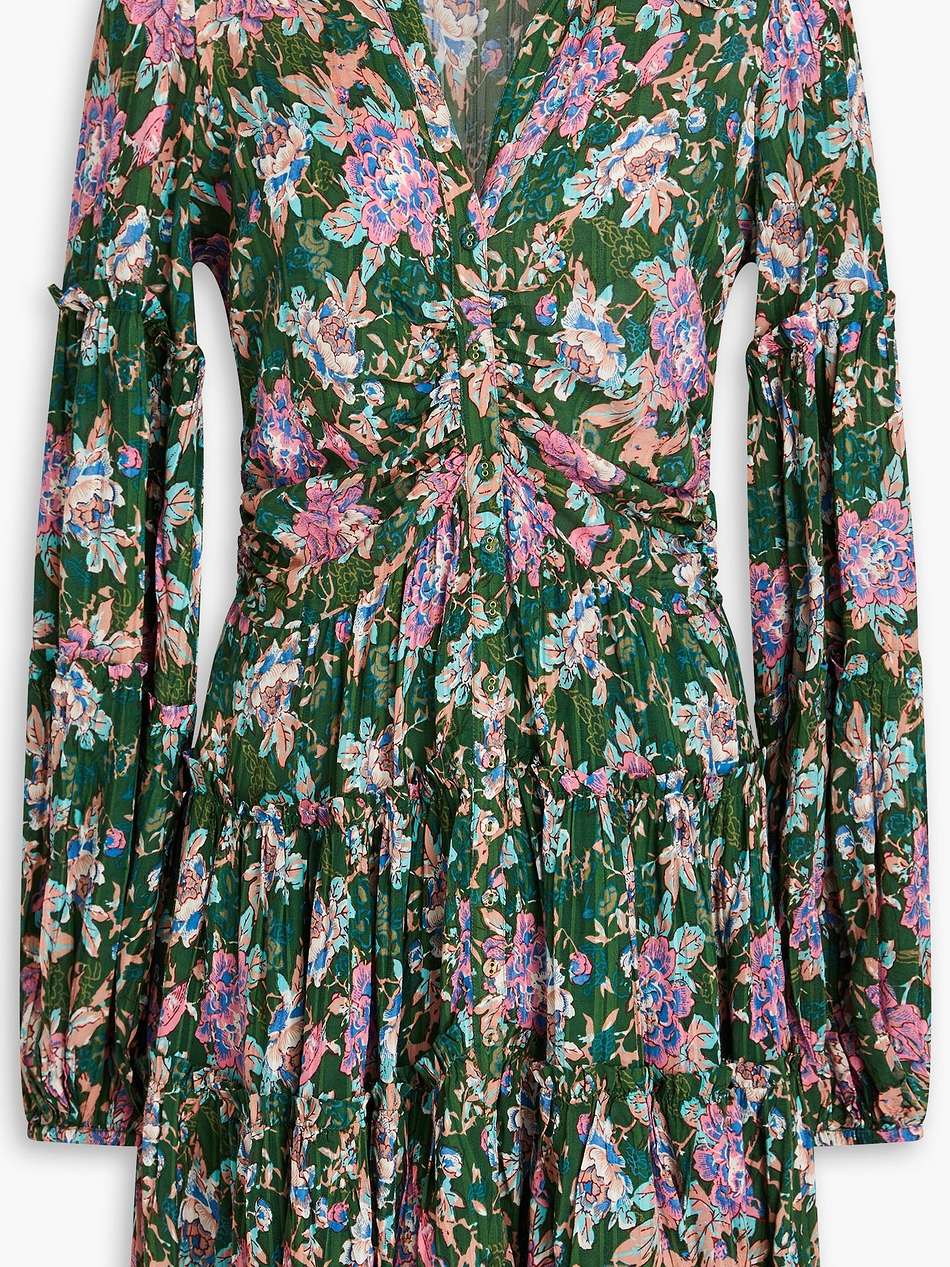 tiered floral-print jacquard mini dress