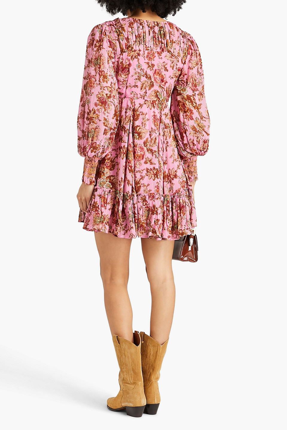 Shop Bytimo Floral-print Metallic Fil Coupé Georgette Mini Dress In Pink