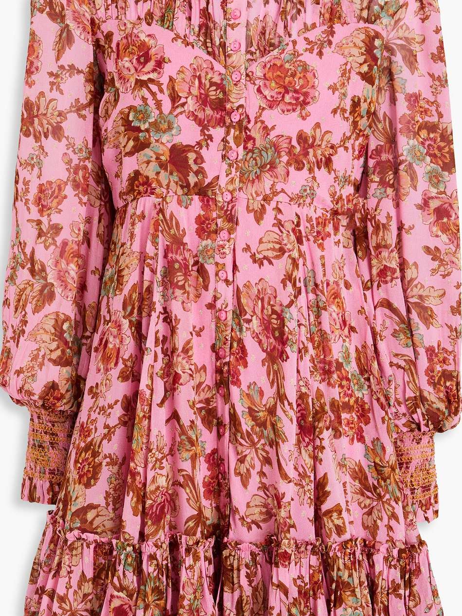 floral-print metallic fil coupé georgette mini dress