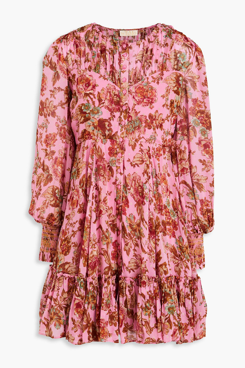 Bytimo Floral-print Metallic Fil Coupé Georgette Mini Dress In Pink