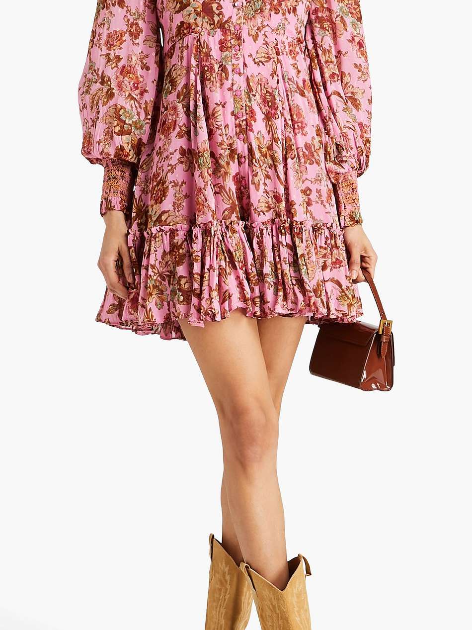 floral-print metallic fil coupé georgette mini dress