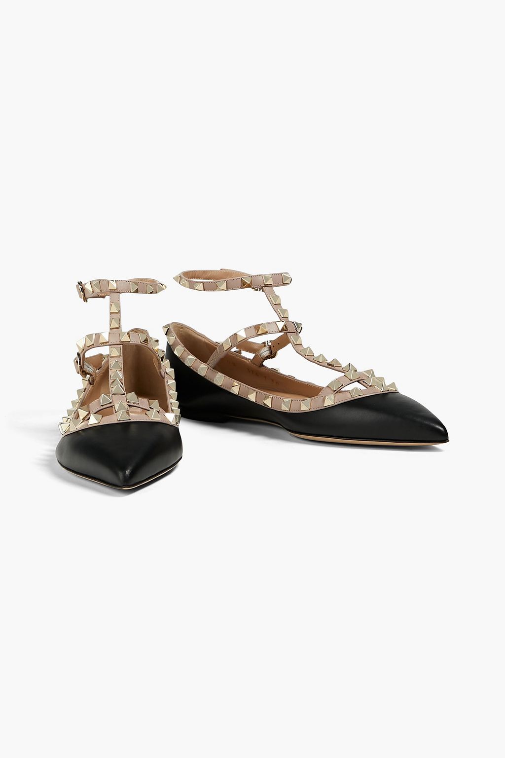 VALENTINO GARAVANI Rockstud two-tone leather point-toe flats