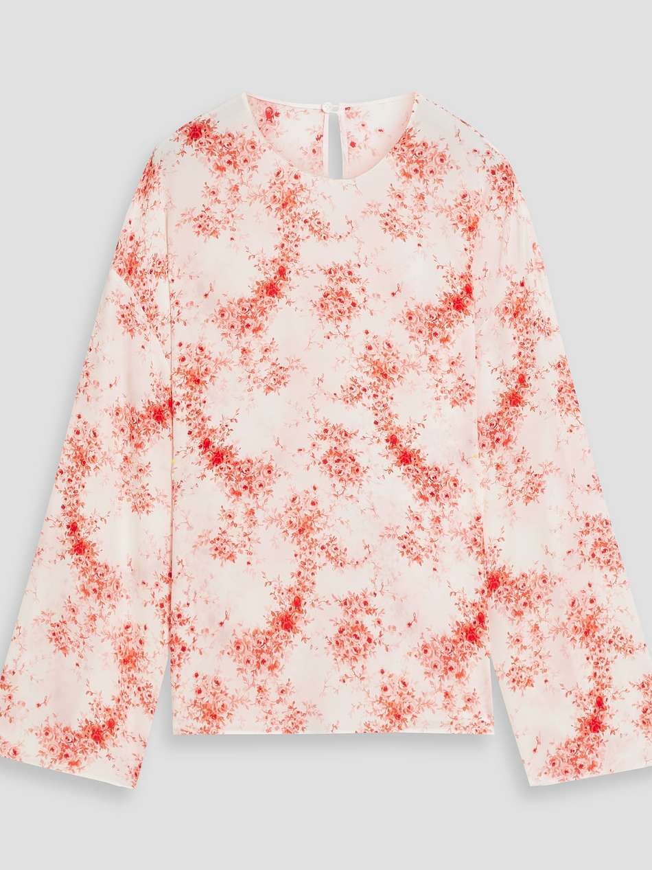 floral-print silk blouse