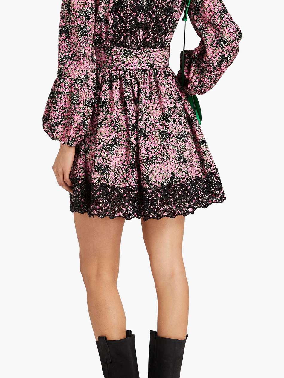 broderie anglaise-trimmed floral print cotton mini dress