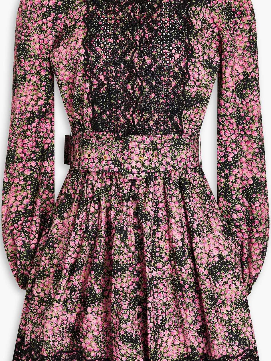 broderie anglaise-trimmed floral print cotton mini dress