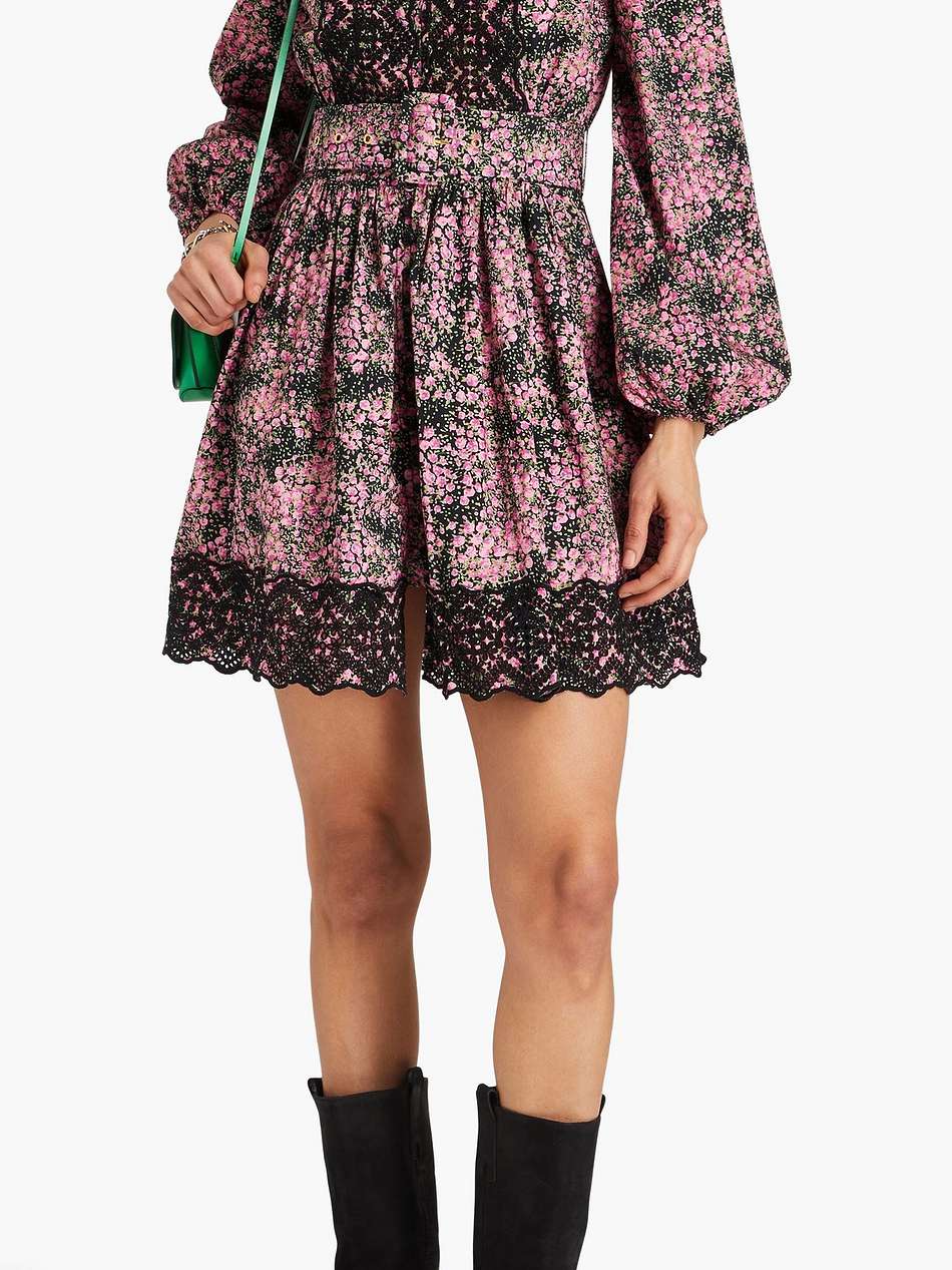 broderie anglaise-trimmed floral print cotton mini dress