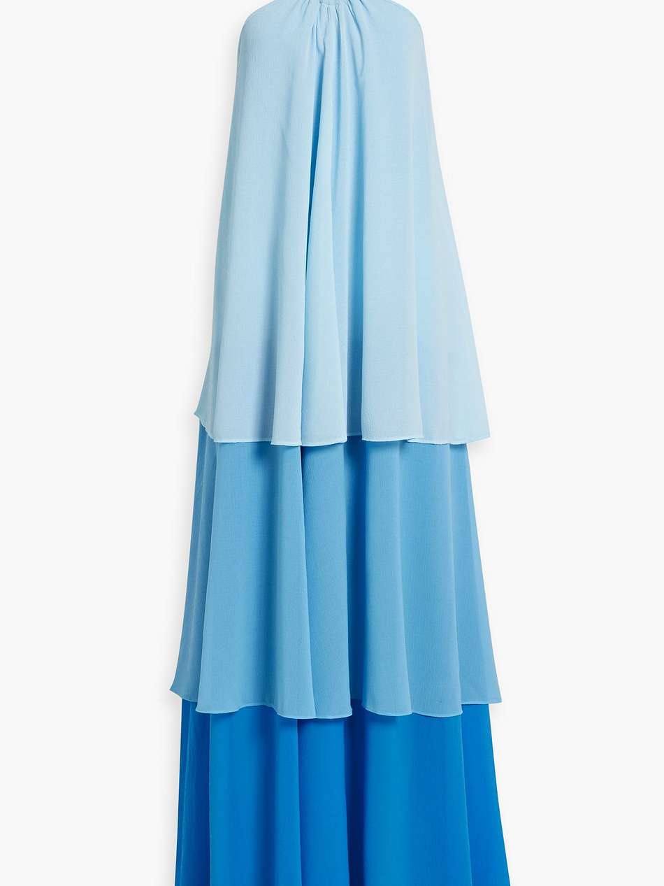 tiered color-block crepon halterneck maxi dress