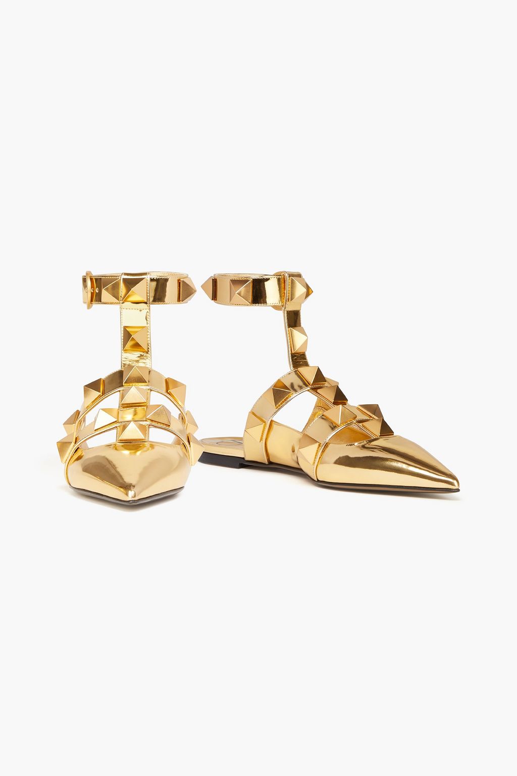 VALENTINO GARAVANI Roman Stud mirrored-leather point-toe flats