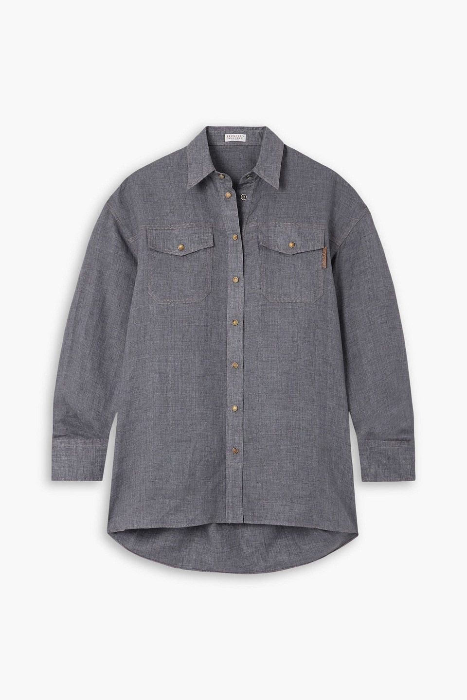 brunello cucinelli - linen shirt - gray - m