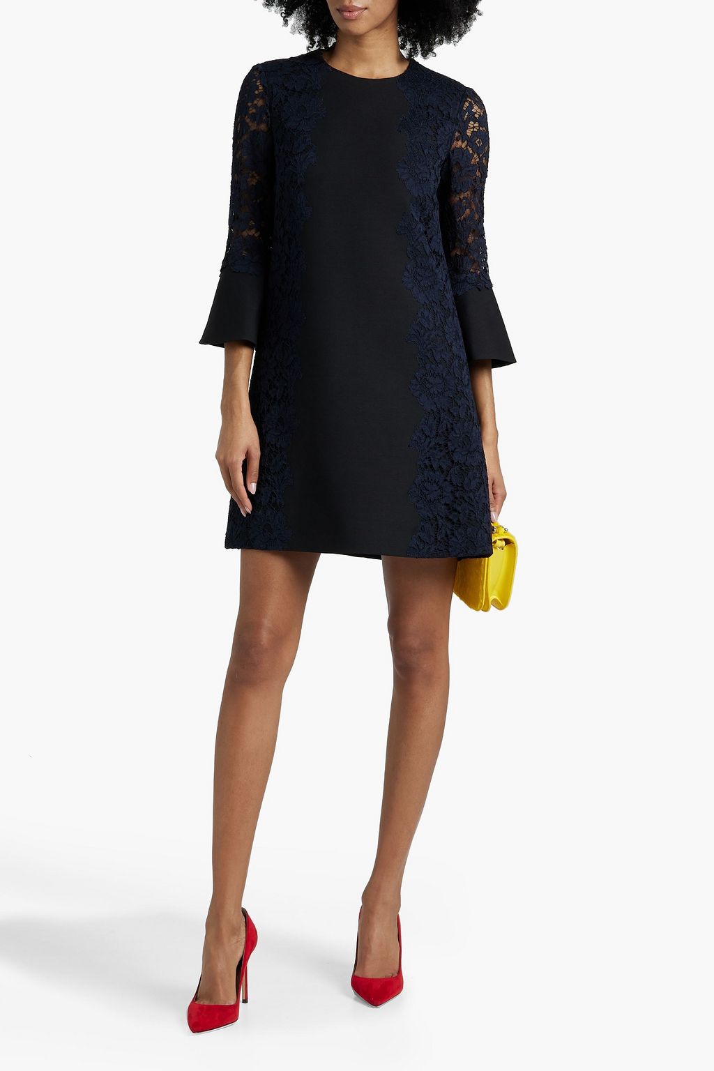 VALENTINO GARAVANI Corded lace-paneled crepe mini dress