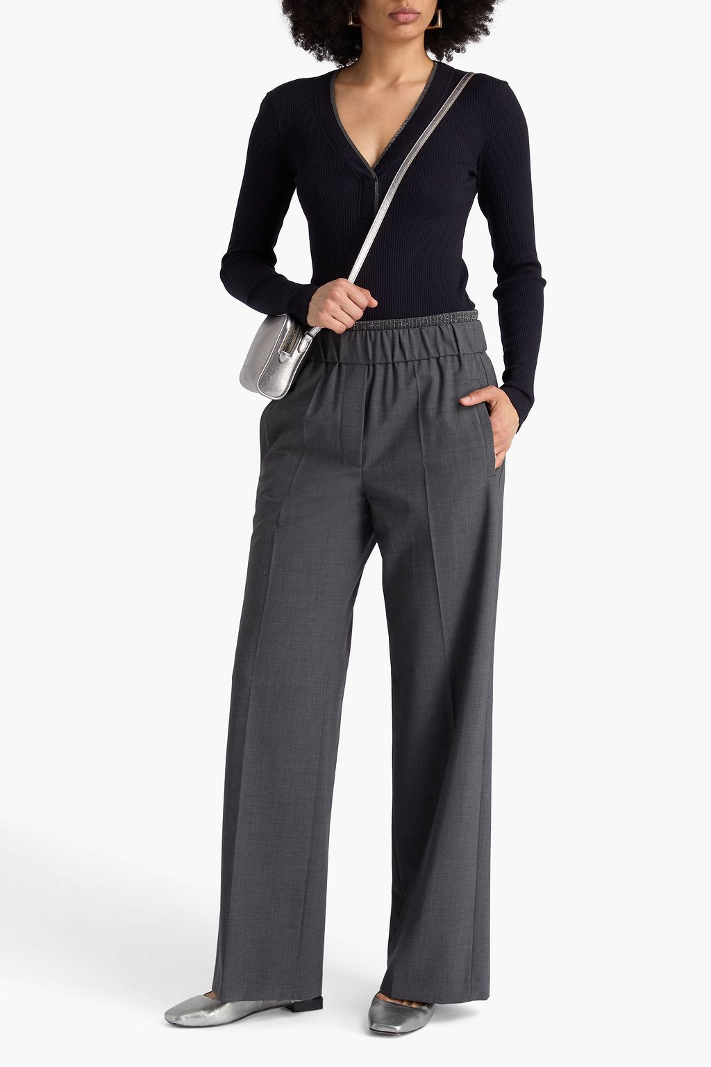 BRUNELLO CUCINELLI Bead-embellished wool-jersey top