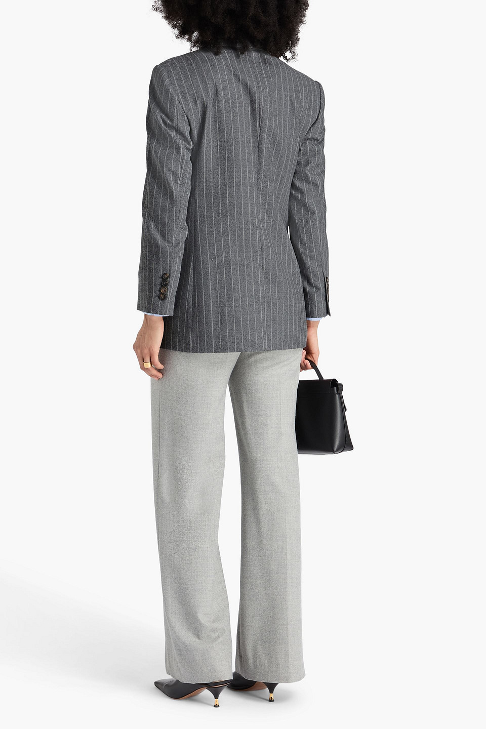 Brunello Cucinelli Double-breasted Pinstriped Wool Blazer In Gray