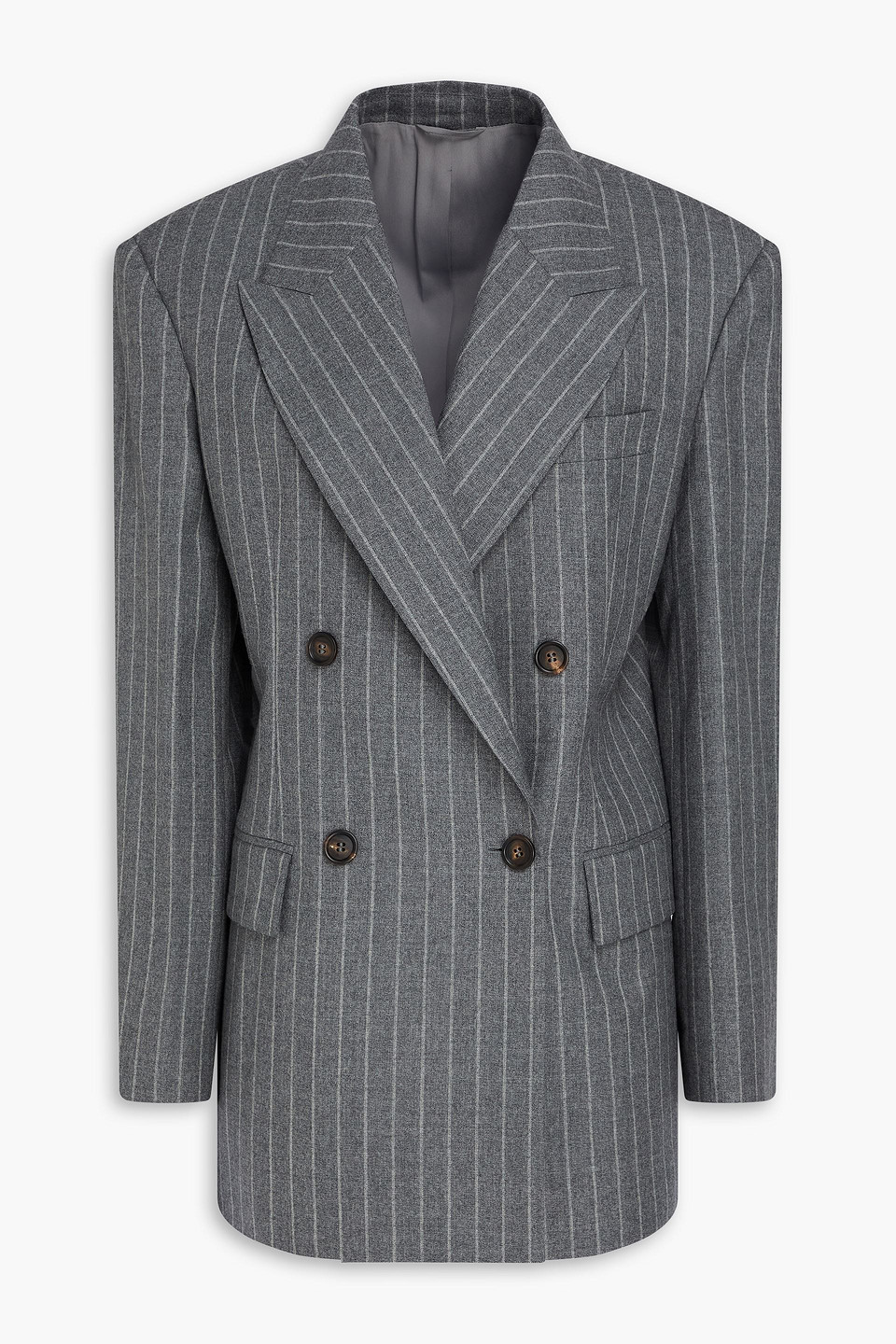 Brunello Cucinelli Double-breasted Pinstriped Wool Blazer In Gray