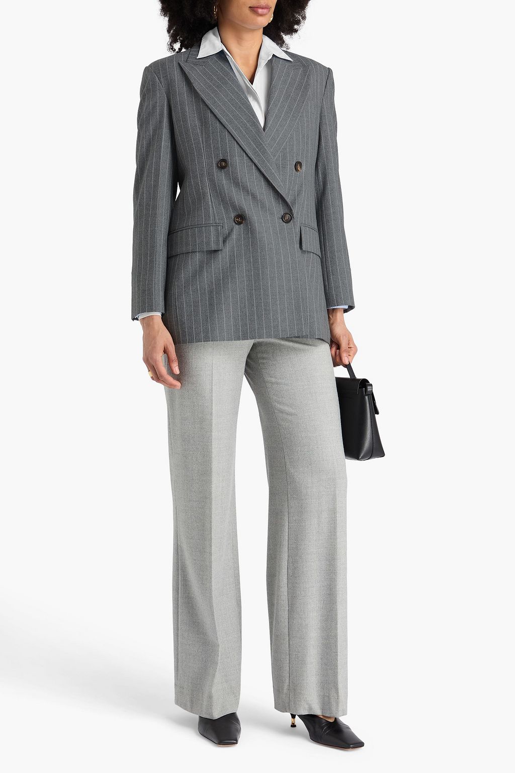 BRUNELLO CUCINELLI Doppelreihiger Blazer aus Wolle mit Zierperlen und Streifen