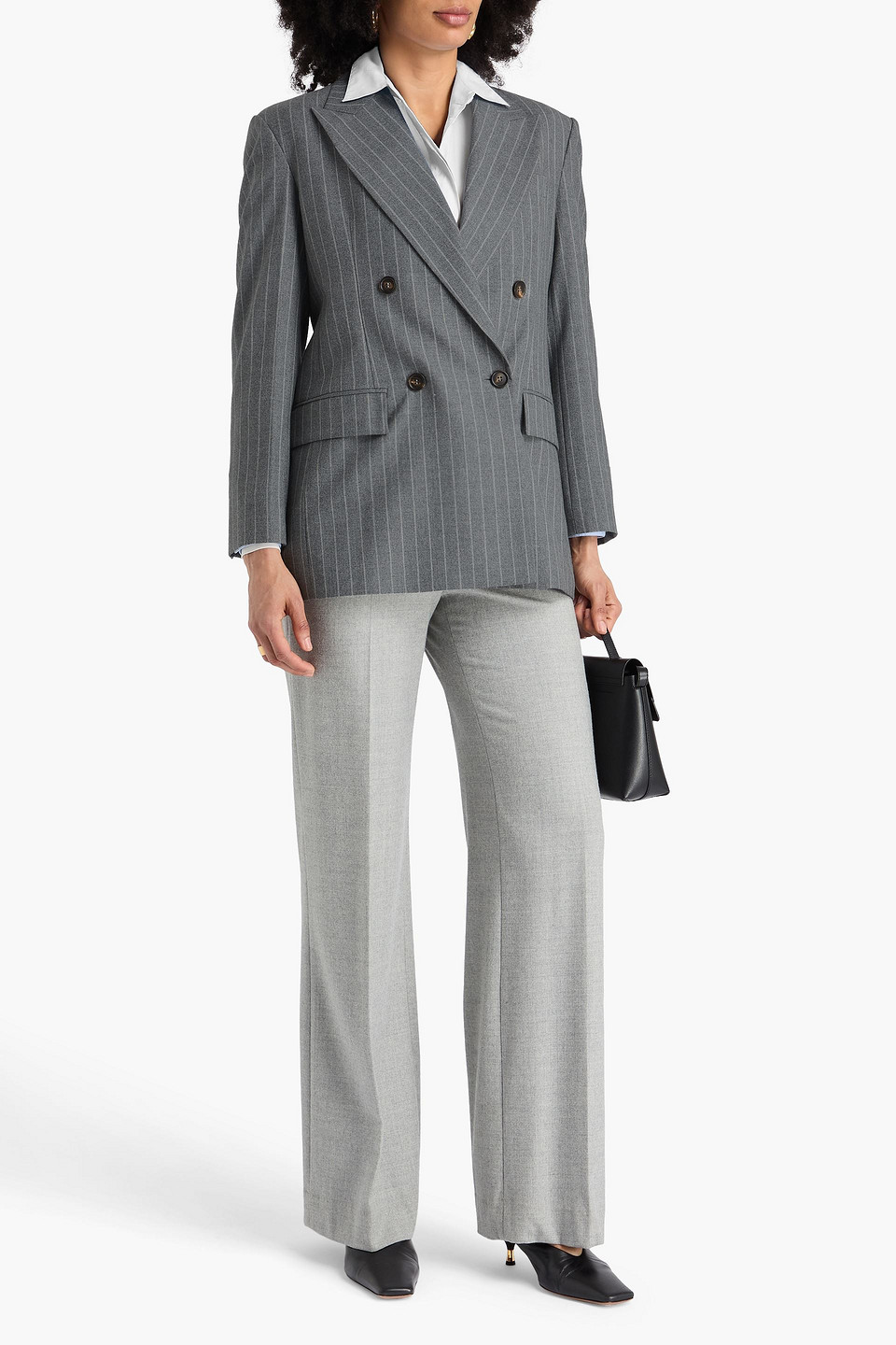 Brunello Cucinelli Double-breasted Pinstriped Wool Blazer In Gray
