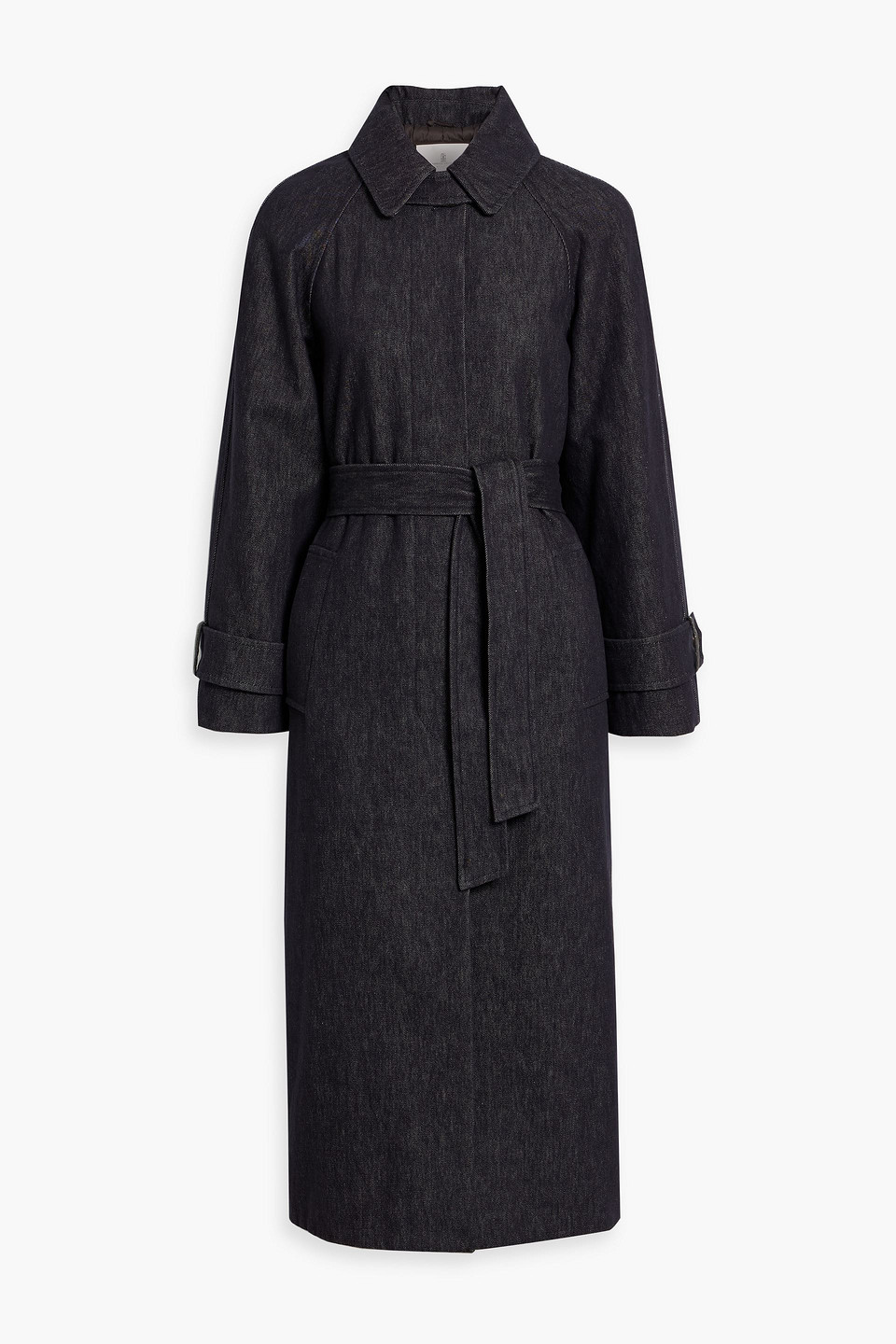 Brunello Cucinelli Bead-embellished Denim Trench Coat In Blue