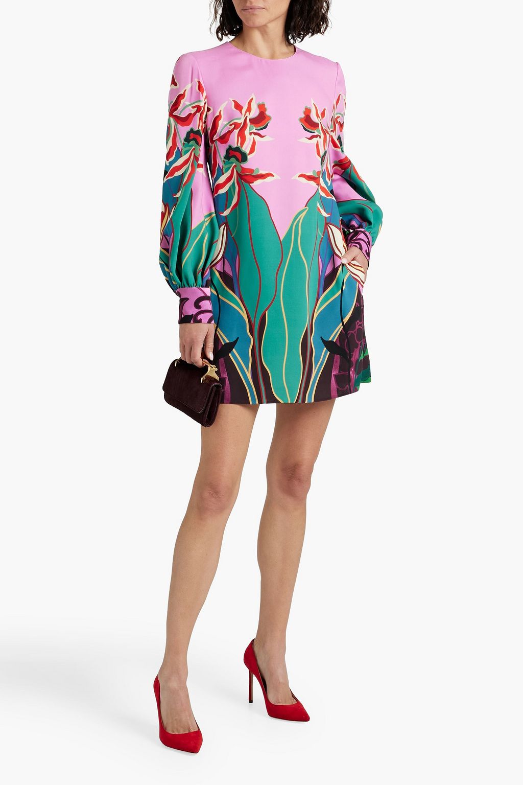 VALENTINO GARAVANI Floral-print silk-crepe mini dress