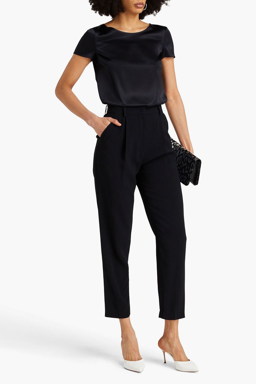 EMPORIO ARMANI 새틴 크레이프 테이퍼드 팬츠