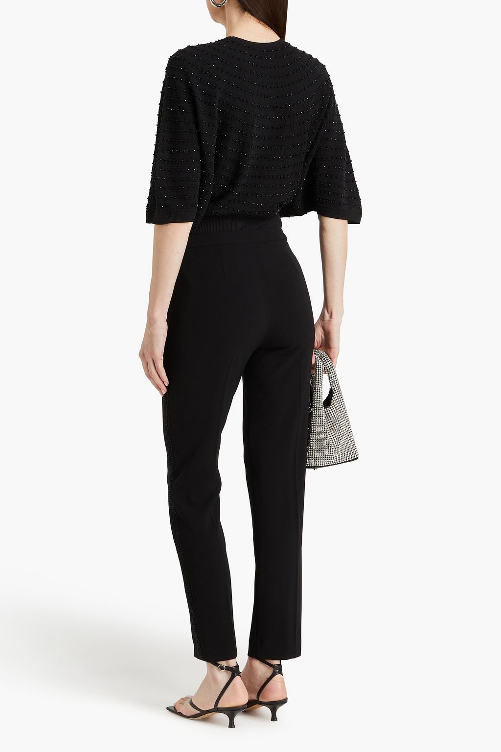EMPORIO ARMANI 크리스털 장식 스트레치 크레이프 테이퍼드 팬츠