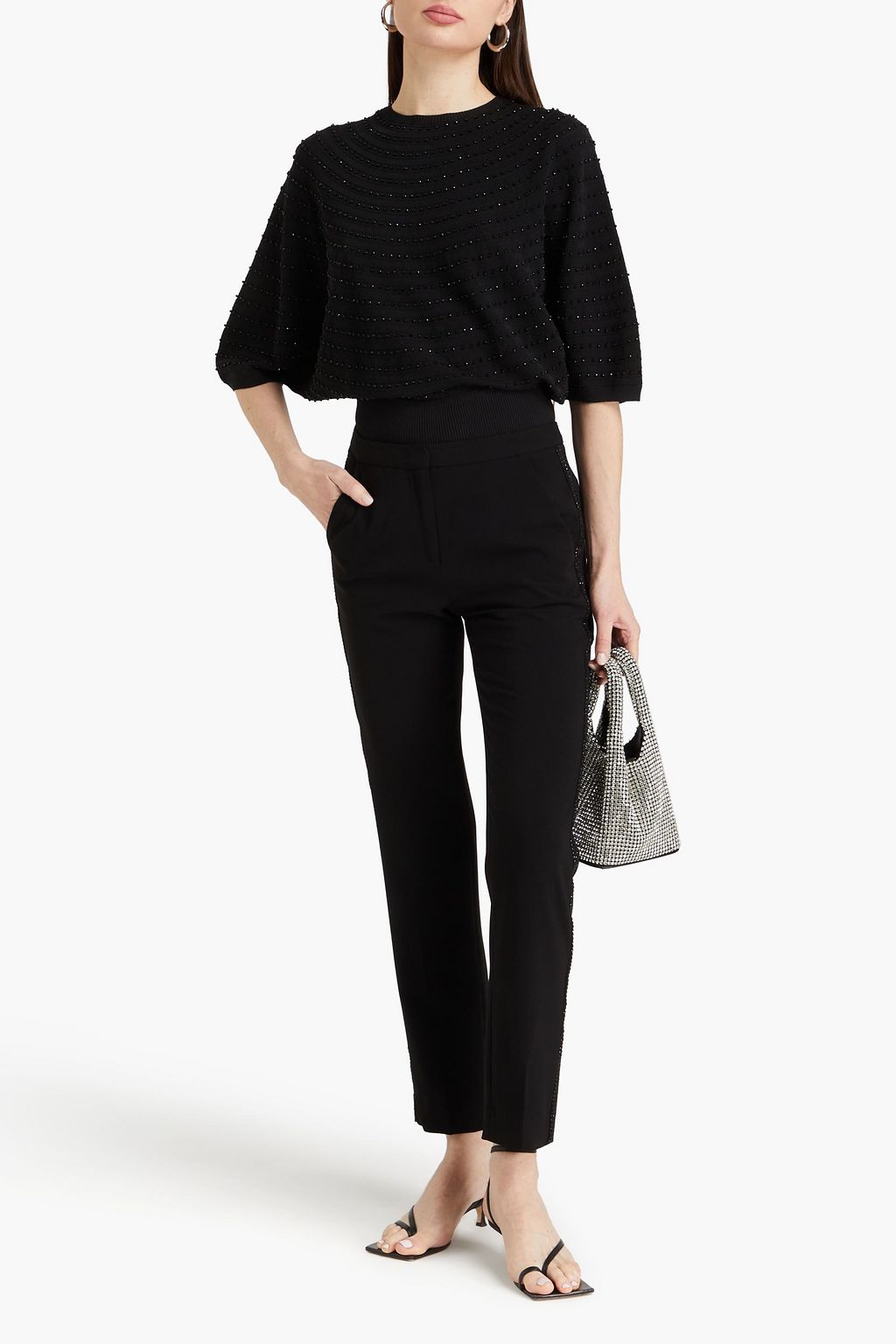 EMPORIO ARMANI 크리스털 장식 스트레치 크레이프 테이퍼드 팬츠