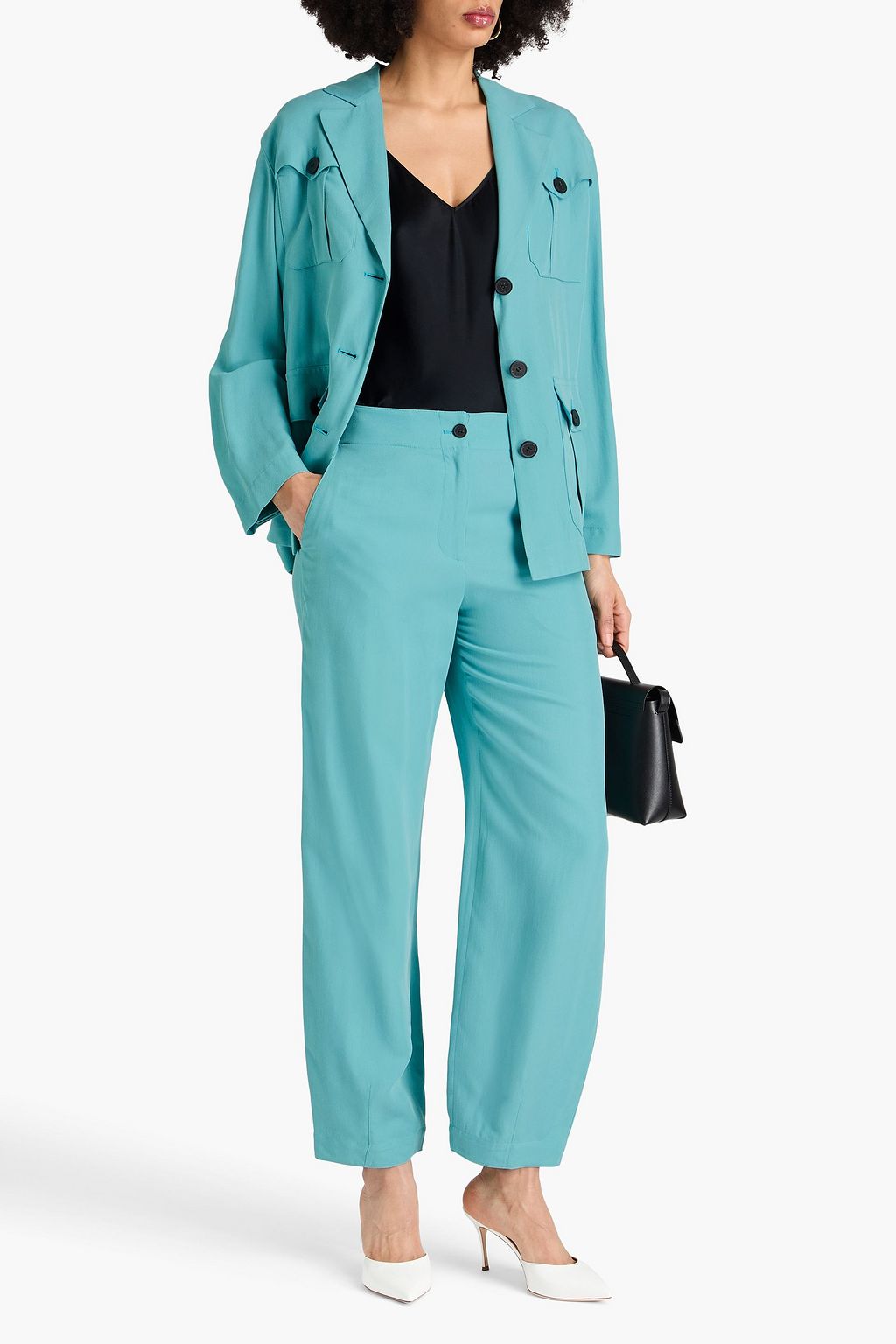 EMPORIO ARMANI 쿠프로 혼방 트윌 스트레이트 레그 팬츠